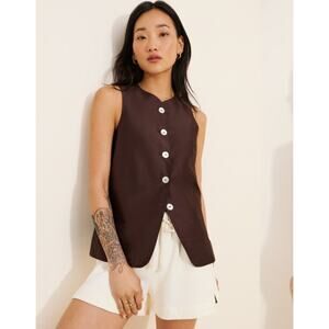 DONNI. Brown Sleeveless Button-Up Tank Top